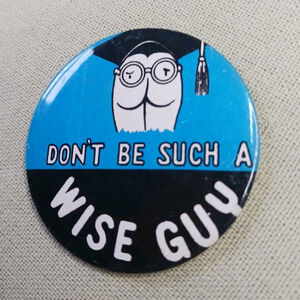 Vintage Blue Black Wise Guy Button Pin Made In Japan